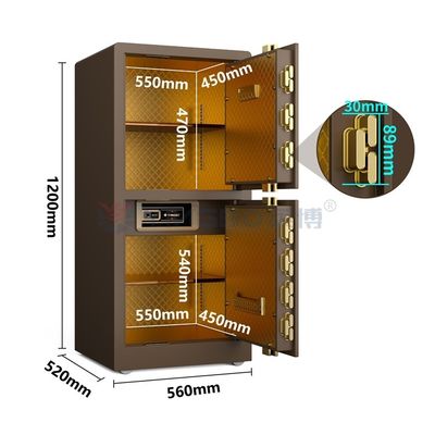 95kg Smart Home Safe Khóa dấu vân tay Cửa kép YB/RS-120D Cà phê